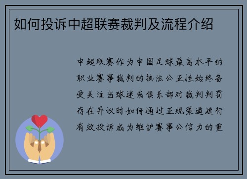 如何投诉中超联赛裁判及流程介绍