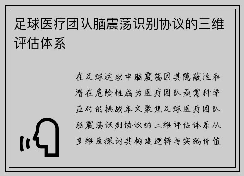 足球医疗团队脑震荡识别协议的三维评估体系