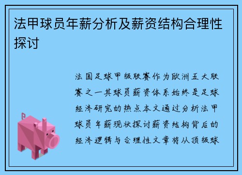 法甲球员年薪分析及薪资结构合理性探讨